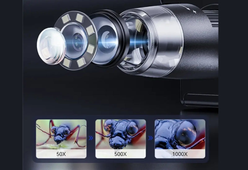 Mini Digital Microscope with 8 LEDs, 1080P HD, and 1000x Magnification